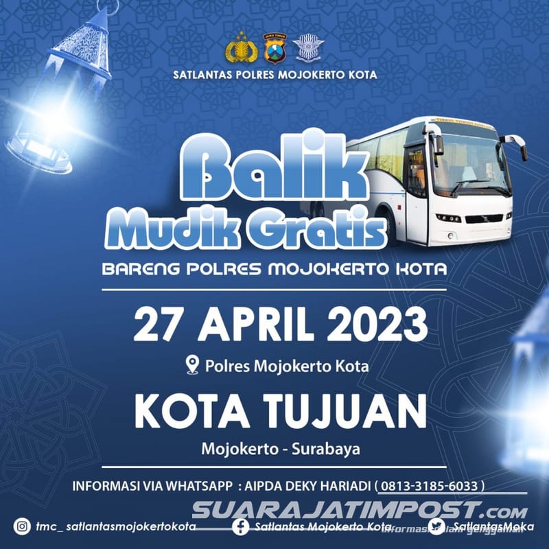 Polres Mojokerto Kota Siapkan 2 Bus Balik Mudik Gratis dari Mojokerto ke Surabaya